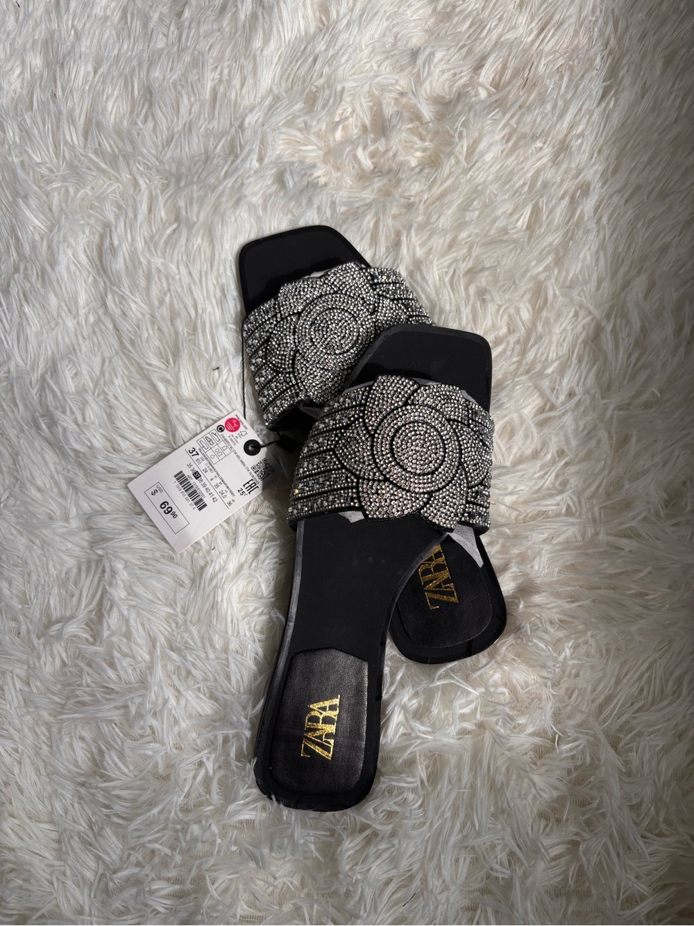 Zara Black Crystal-Embellished Slide Mules
